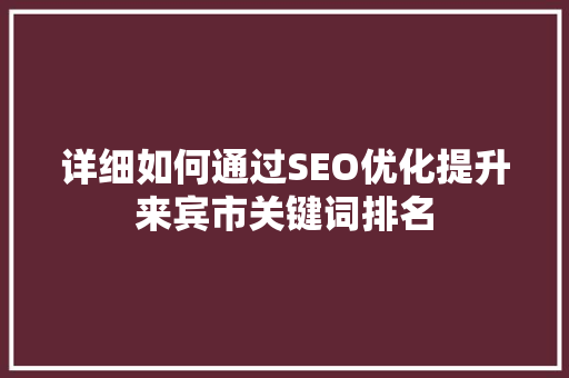 详细如何通过SEO优化提升来宾市关键词排名