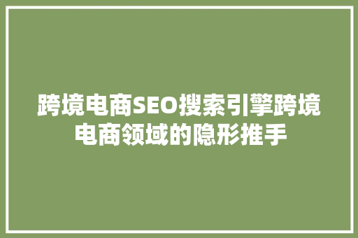 跨境电商SEO搜索引擎跨境电商领域的隐形推手
