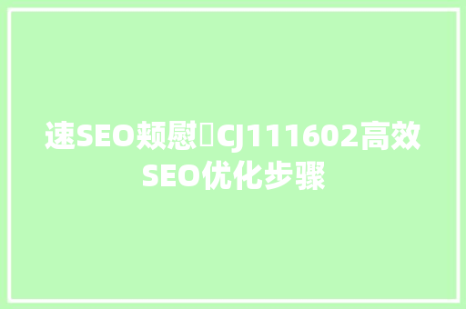 速SEO颊慰杺CJ111602高效SEO优化步骤