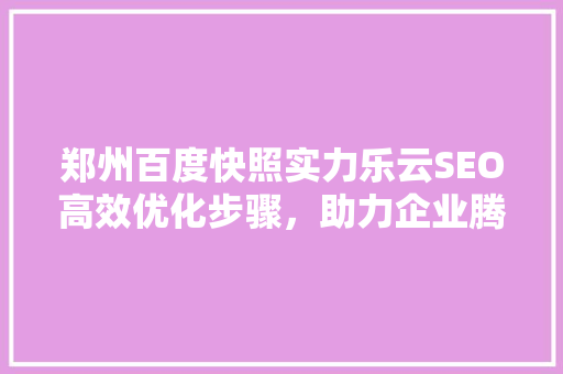 郑州百度快照实力乐云SEO高效优化步骤，助力企业腾飞