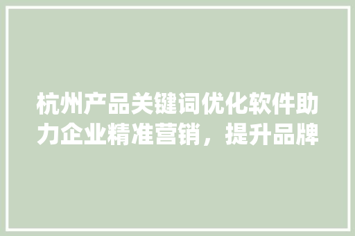 杭州产品关键词优化软件助力企业精准营销，提升品牌影响力_杭州产品关键词优化软件