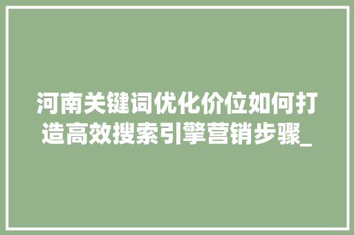 河南关键词优化价位如何打造高效搜索引擎营销步骤_河南关键词优化价位