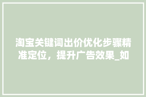 淘宝关键词出价优化步骤精准定位，提升广告效果_如何优化淘宝关键词出价