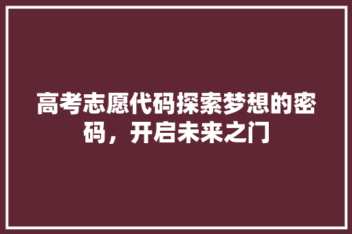 高考志愿代码探索梦想的密码，开启未来之门