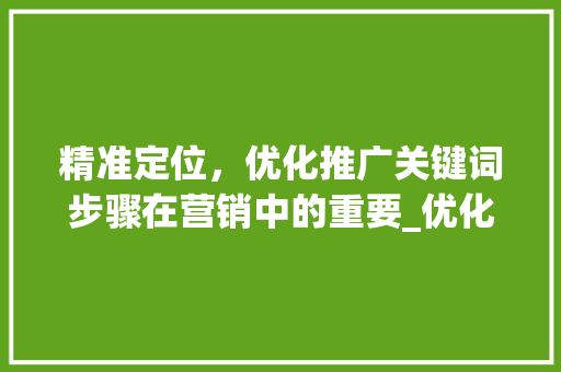 精准定位，优化推广关键词步骤在营销中的重要_优化推广目标关键词