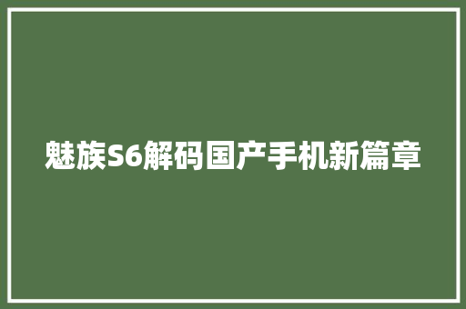 魅族S6解码国产手机新篇章