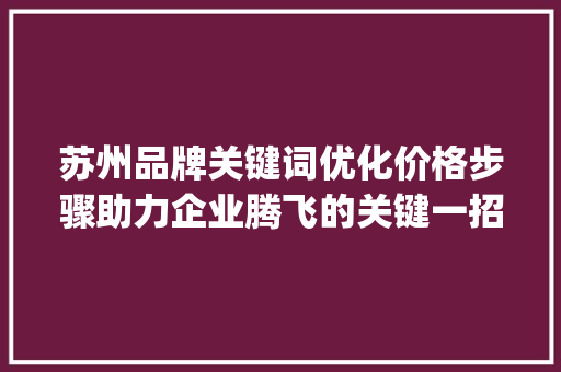 苏州品牌关键词优化价格步骤助力企业腾飞的关键一招_苏州品牌关键词优化价格