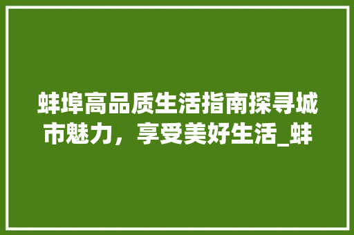 蚌埠高品质生活指南探寻城市魅力，享受美好生活_蚌埠高品质关键词优化  第1张