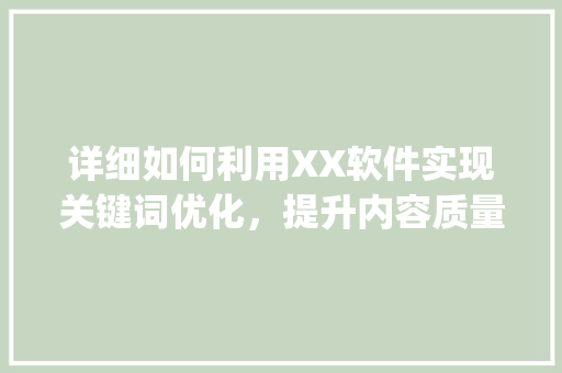 详细如何利用XX软件实现关键词优化，提升内容质量与搜索引擎排名_关键词优化哪个软件