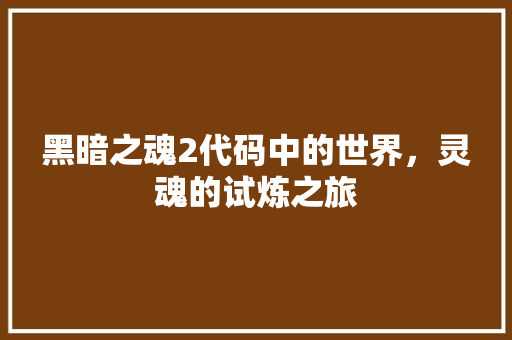 黑暗之魂2代码中的世界，灵魂的试炼之旅  第1张
