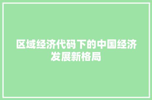 区域经济代码下的中国经济发展新格局