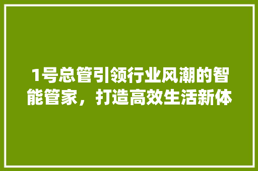 1号总管引领行业风潮的智能管家，打造高效生活新体验_推广关键词优化1号总管