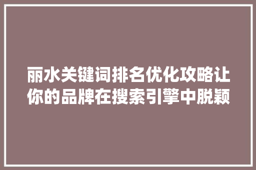 丽水关键词排名优化攻略让你的品牌在搜索引擎中脱颖而出_丽水关键词排名优化推荐