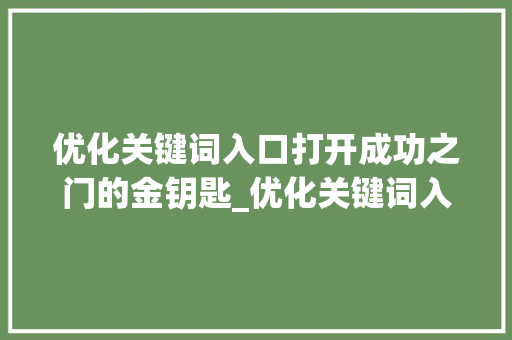 优化关键词入口打开成功之门的金钥匙_优化关键词入口在哪里打开