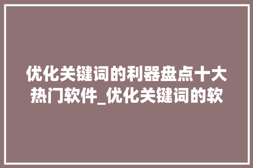优化关键词的利器盘点十大热门软件_优化关键词的软件有哪些