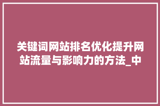 关键词网站排名优化提升网站流量与影响力的方法_中国关键词网站排名优化