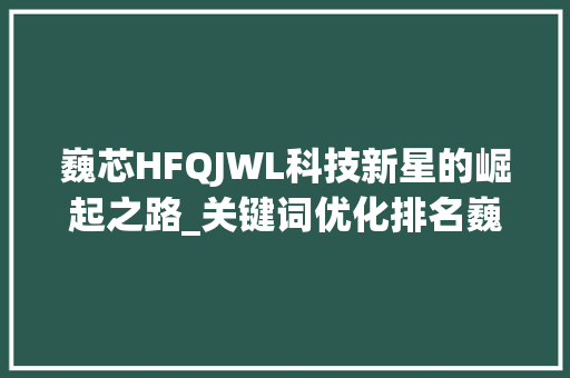 巍芯HFQJWL科技新星的崛起之路_关键词优化排名巍芯hfqjwl