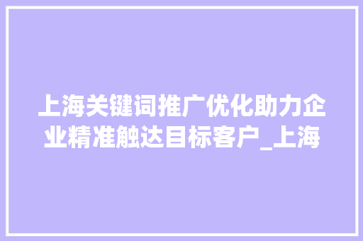 上海关键词推广优化助力企业精准触达目标客户_上海关键词推广优化