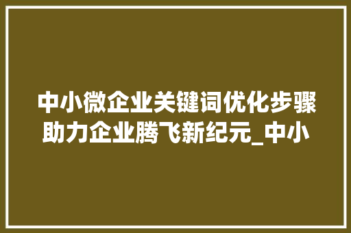 中小微企业关键词优化步骤助力企业腾飞新纪元_中小微企业关键词优化