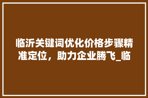 临沂关键词优化价格步骤精准定位，助力企业腾飞_临沂关键词优化价格