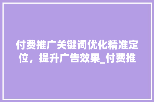 付费推广关键词优化精准定位，提升广告效果_付费推广关键词优化方向