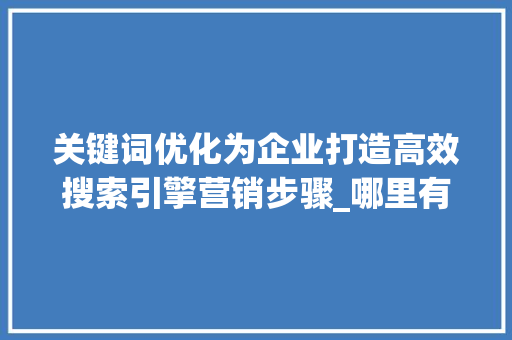 关键词优化为企业打造高效搜索引擎营销步骤_哪里有关键词优化公司