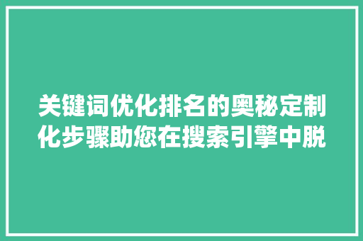 关键词优化排名的奥秘定制化步骤助您在搜索引擎中脱颖而出_业务定制关键词优化排名