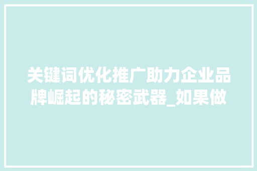 关键词优化推广助力企业品牌崛起的秘密武器_如果做关键词优化推广