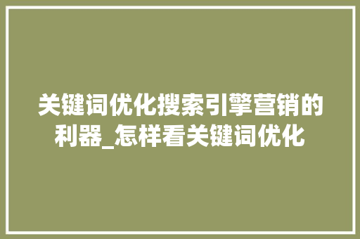 关键词优化搜索引擎营销的利器_怎样看关键词优化