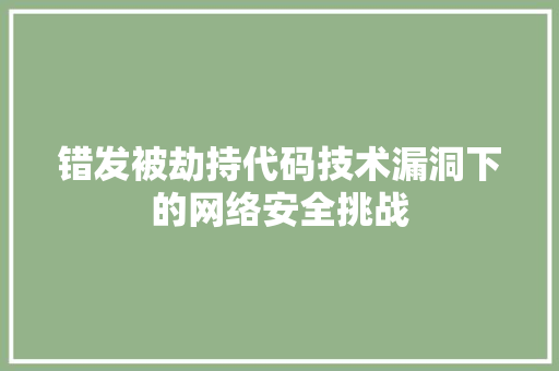 错发被劫持代码技术漏洞下的网络安全挑战