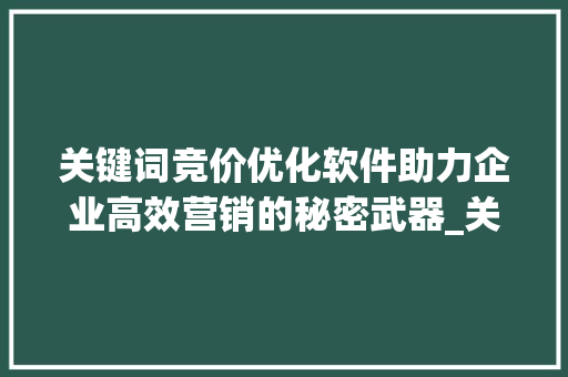 关键词竞价优化软件助力企业高效营销的秘密武器_关键词竞价优化软件