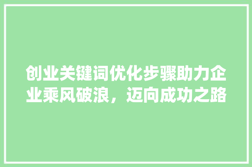 创业关键词优化步骤助力企业乘风破浪，迈向成功之路_创业关键词推荐优化步骤