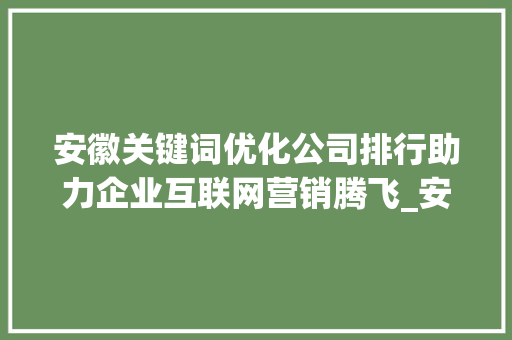 安徽关键词优化公司排行助力企业互联网营销腾飞_安徽关键词优化公司排行