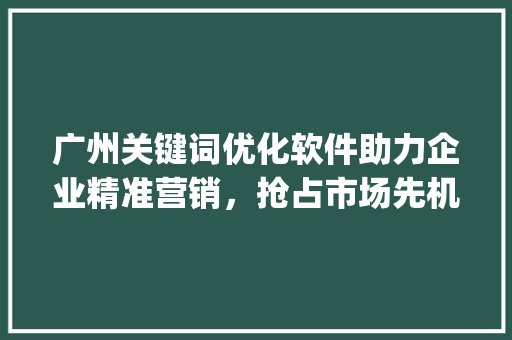 广州关键词优化软件助力企业精准营销，抢占市场先机_广州关键词优化软件