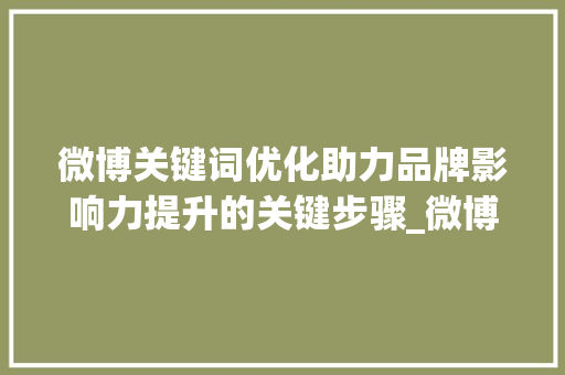 微博关键词优化助力品牌影响力提升的关键步骤_微博关键词优化在哪