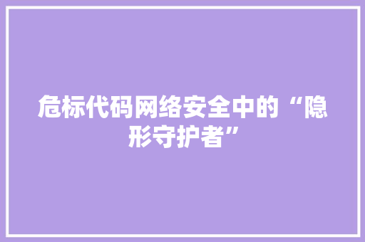 危标代码网络安全中的“隐形守护者”