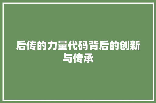 后传的力量代码背后的创新与传承