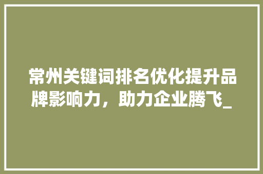 常州关键词排名优化提升品牌影响力，助力企业腾飞_常州关键词排名优化好处