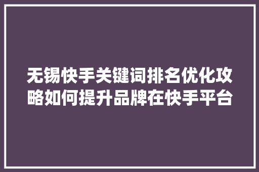 无锡快手关键词排名优化攻略如何提升品牌在快手平台的影响力_无锡快手关键词排名优化