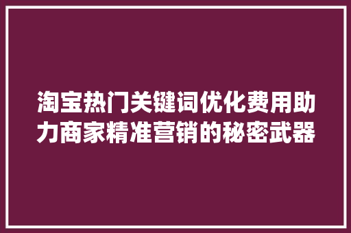 淘宝热门关键词优化费用助力商家精准营销的秘密武器_淘宝热门关键词优化费用