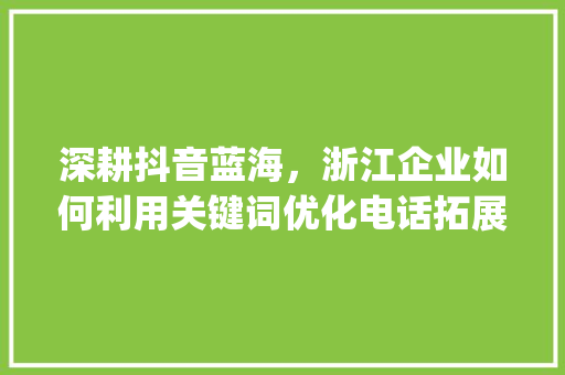 深耕抖音蓝海，浙江企业如何利用关键词优化电话拓展市场_浙江抖音关键词优化电话