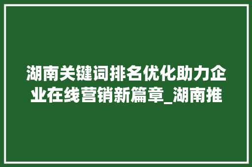 湖南关键词排名优化助力企业在线营销新篇章_湖南推广关键词排名优化