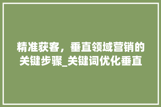 精准获客，垂直领域营销的关键步骤_关键词优化垂直领域获客