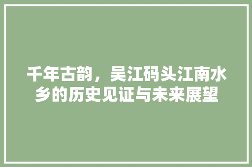 千年古韵，吴江码头江南水乡的历史见证与未来展望