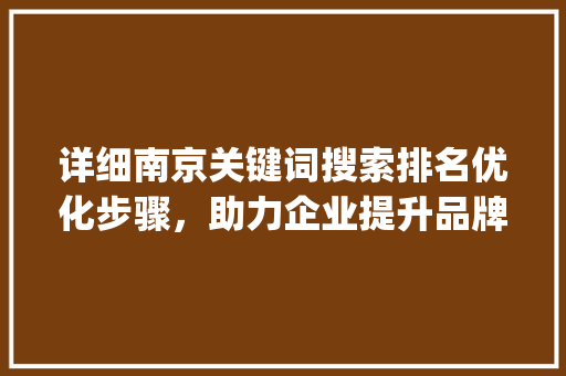 详细南京关键词搜索排名优化步骤，助力企业提升品牌影响力_南京搜索关键词排名优化