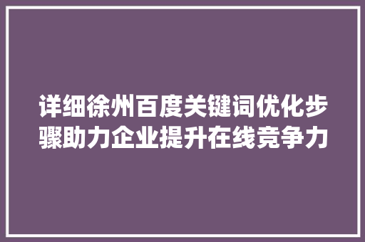 详细徐州百度关键词优化步骤助力企业提升在线竞争力_徐州百度关键词优化