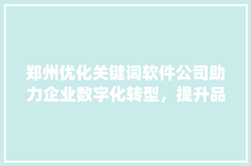 郑州优化关键词软件公司助力企业数字化转型，提升品牌影响力_郑州优化关键词软件公司