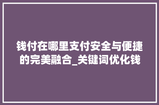钱付在哪里支付安全与便捷的完美融合_关键词优化钱付在哪里