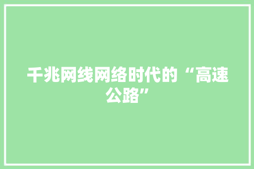 千兆网线网络时代的“高速公路”