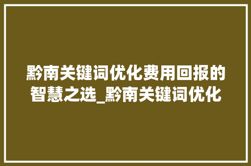 黔南关键词优化费用回报的智慧之选_黔南关键词优化费用